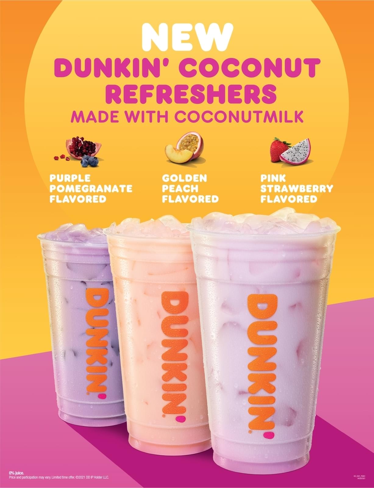 Dunkin Donuts Purple Pomegranate Coconut Refreshers Large Nutrition Facts