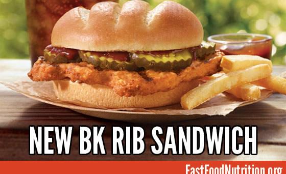 Burger King Rib Sandwich Nutrition