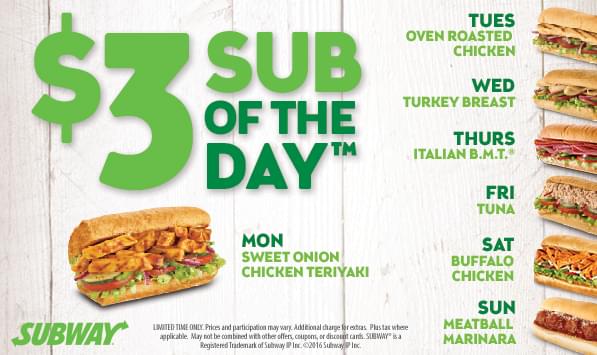 Subway weekly outlet specials