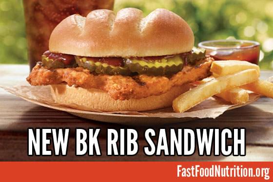 Burger King Rib Sandwich Nutrition